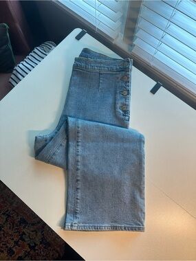 J. Crew Light Blue High-Waist Wide-Leg Jeans with Side Buttons
